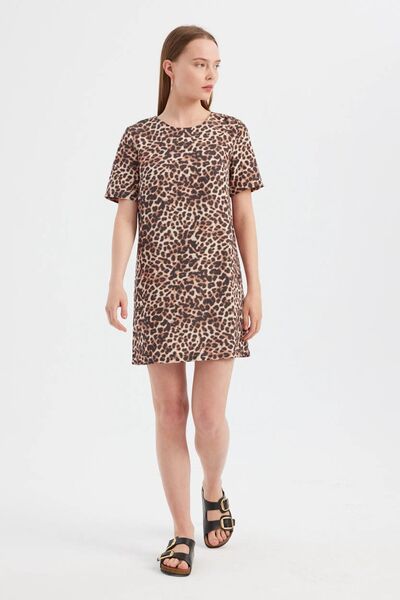 Hiccup Animal Printed mini dress with round collar
