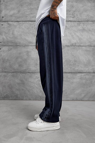 NOMARC Ανδρικό μπλε ναυτικό παντελόνι φόρμας με ρίγες και σπρέι εφέ