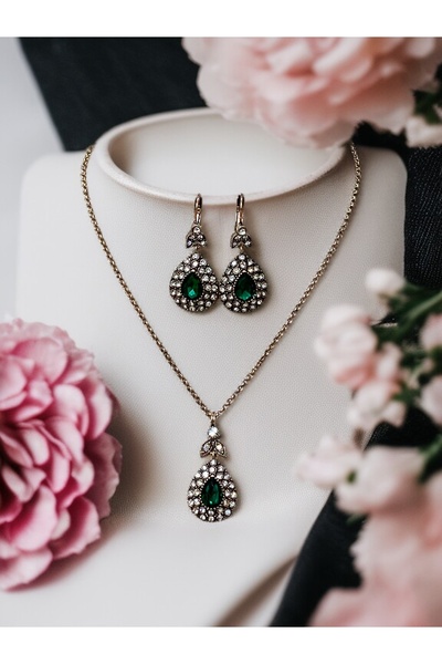 FAYRA ACCESSORIES Zircon Stone Water Drop Figured Necklace and Earring Set