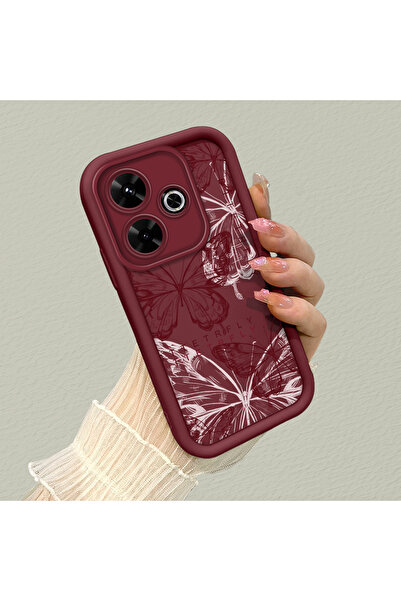 PATTERNOVA Redmi 13 4G Bordo Kelebek Silikon Kılıf Kamera Korumalı Şok Emici ...