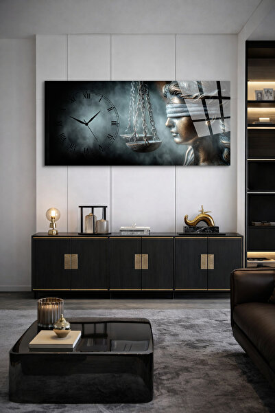 Olinpa KIRILMAZ CAM DUVAR SAATİ , HEM TABLO HEM SAAT ADALET TERAZİSİ HUKUK TA...