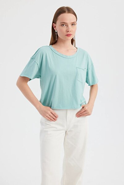 Hiccup Basic Woven Round Neck Short Sleeve T-Shirt