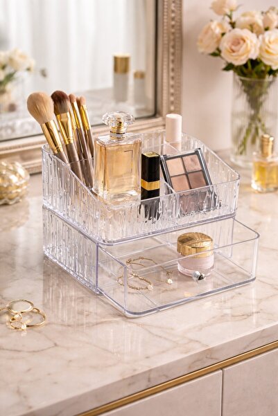 decorev Acrylic Makeup and Jewelry Organizer with Clear Drawers – 2-Tier Mult...