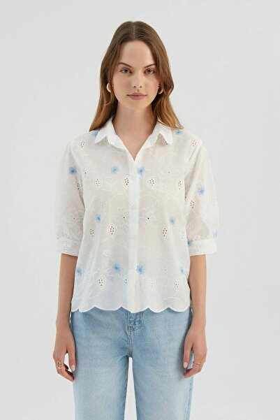 Hiccup Cămașă scurtă, lejeră, cu mânecă scurtă și broderie florală