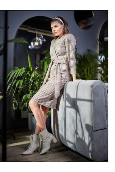 Awama Dress, Awama, Polyester, Brown/Beige, L