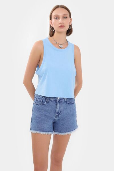 Hiccup Top scurt solid, fără mâneci, cu guler rotund