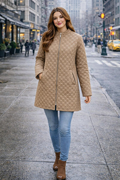 ŞIK VE MUTLU Quilted Double Pocket Lined Women's Coat