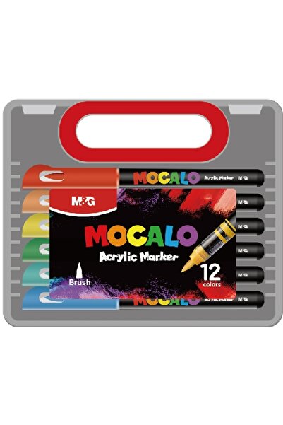 M&G Marker cu vopsea acrilica MOCALO M&G, varf pensula, 12 culori/set