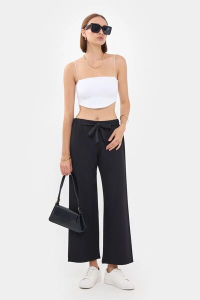 Hiccup Bowknot Foot Striped Trousers with Lace up Detail