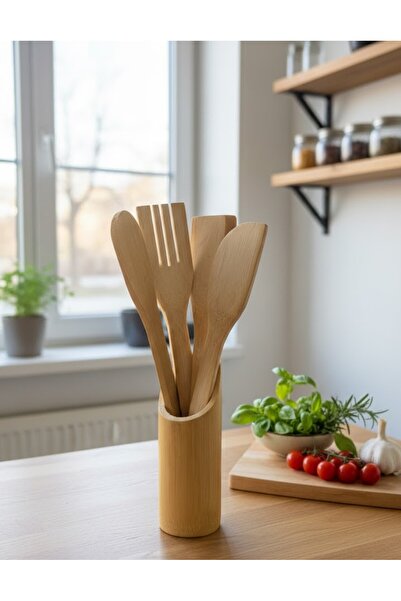 VESTA Concept 4 Piece Kitchen Utensil Set with Natural Bamboo Stand - Durable...
