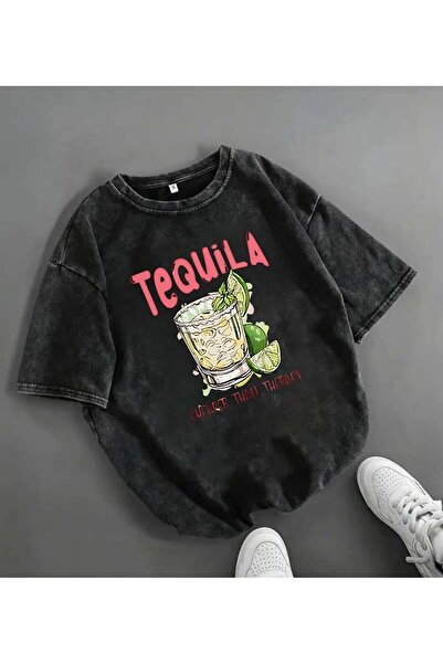 Le Savu تيشيرت تيكيلا مطبوع مطبوع قابل للغسل للجنسين قصة فضفاضة تي شيرت عتيق