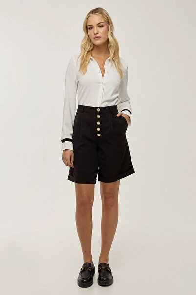 Hiccup High-waisted pleated midi shorts with button detail