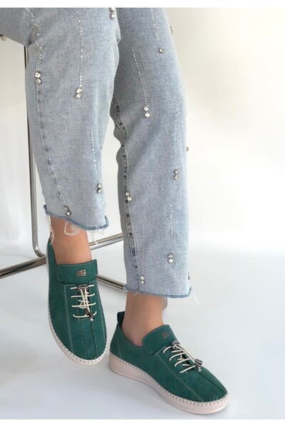 BESKAR Warte Green Suede Lace-Up Sneakers