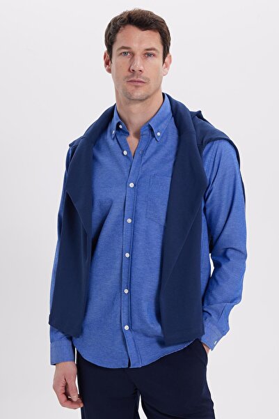 Tudors Men's Regular Fit Classic Cut Flat Collar Buttoned Pocket Cobalt Blue ...