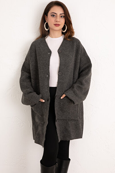 zhrcelebi Pocketed Knitwear Cardigan 07446 - Anthracite