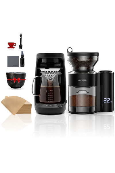 MIBRU طقم تحضير القهوة V60 – مزود بمطحنة احترافية وميزان مدمج