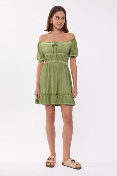 Hiccup Rochie mini spălată cu acid, cu umeri goi și legături în față