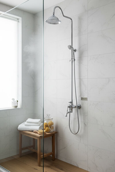 İSAOĞLU YAPI Retro Duş Sistemi Tepe Yağmurlamalı Banyo Duş Seti Krom Pirinç M...