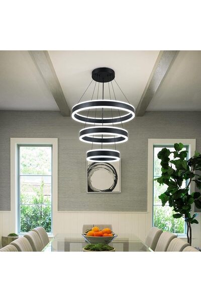 Generic Modern Dual-Sided LED Ring Chandelier – Black Pendant Light Fixture f...