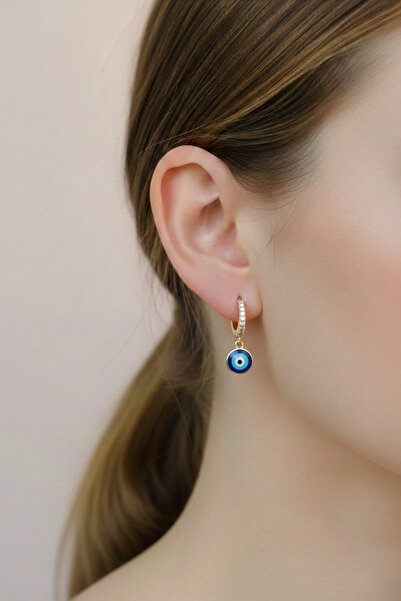 Sacce Scarves&Accessories Rose Gold Zircon Stone Evil Eye Charm Hoop Earrings