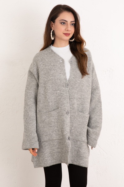 zhrcelebi Pocketed Knitwear Cardigan 07446 - Gray