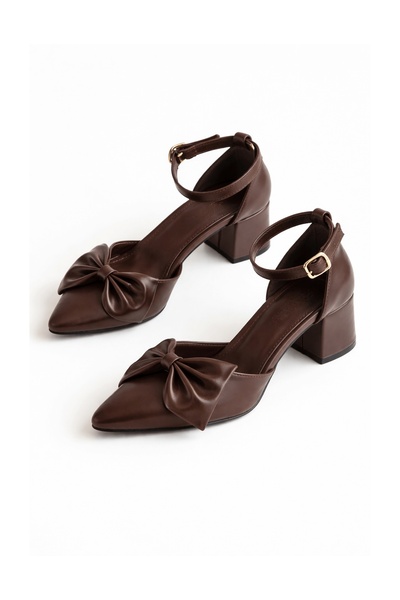DURUNUN BUTİĞİ Jann Brown Leather Bow (5 cm Heels) Daily Use Shoes