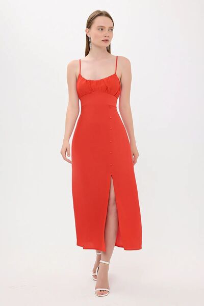 Hiccup Rochie maxi țesută uniformă cu bretele spaghete și crăpătură