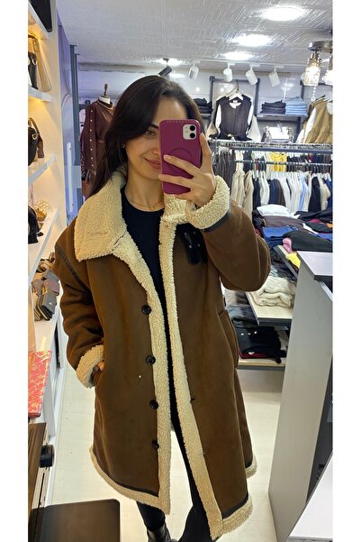 Eylül Çelebi Moda İçi Kürklü Deri Detaylı Süet Kaban