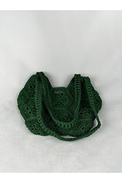 RELYA Women's Green Macrame Knitted Motif Hand Shoulder Bag Width 28 cm Lengt...