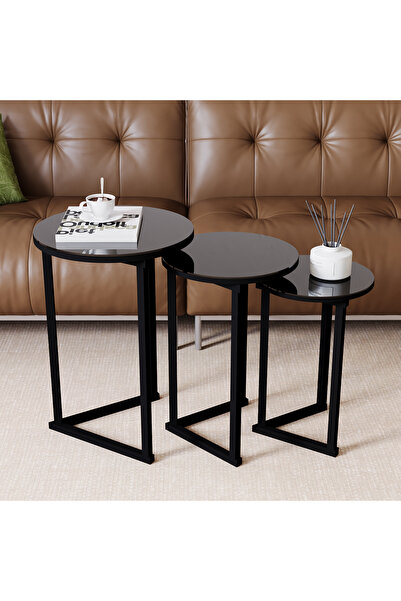 VariFurnx 3pcs Side Service Round Table Set End Accent Coffee Table Nightstan...