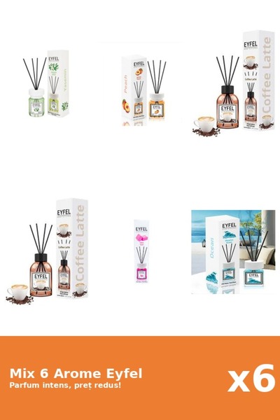 Eyfel Set 6 Mix Eyfel: 1x Bubble Gum, 2x Cafea, 1x Iasomie, 1x Ocean, 1x Pier...
