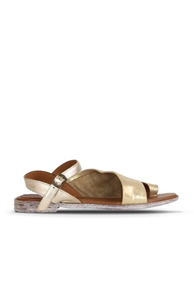 Bueno Shoes Χρυσά Δερμάτινα Γυναικεία Flat Σανδάλια 01wy3402