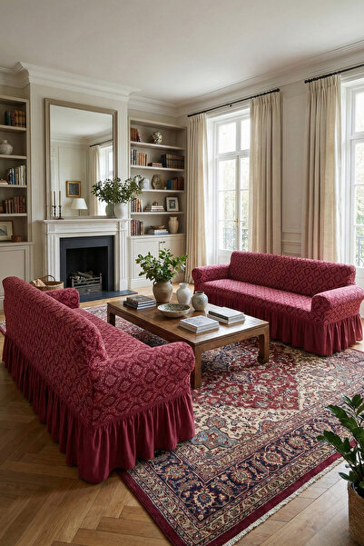 kutlale Jacquard 3+3 Ottoman Pattern Sofa, Couch, Sofa Bed Cover, with Skirt,...