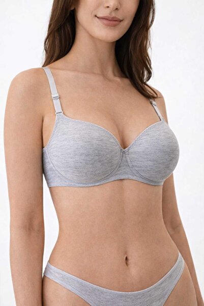 NORMBODY حمالة صدر قطنية رمادية اللون مع دعم وحشوة، وأحزمة قابلة للتعديل (مع ...