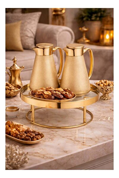 Dania طاولة تقديم فاخرة من المعدن الذهبي بسطح زجاجي - مقاس 25×12 سم