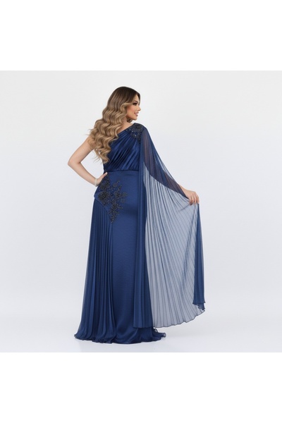 SERA فستان شيفون مطوي باللون الأزرق الملكي