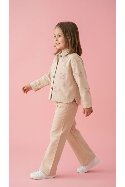 Alvadonna Girl's Double Set with Denim Jacket with Stone Details