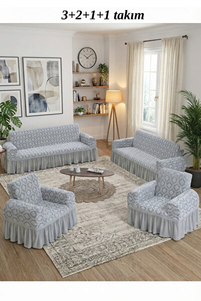 kutlale Jakarlı 3+2+1+1 Osmanlı Desen Koltuk, Kanepe, Çekyat Örtüsü, etekli, ...