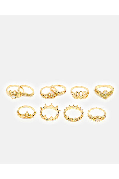 REDTAG طقم خواتم ذهبية نسائية (10 قطع)