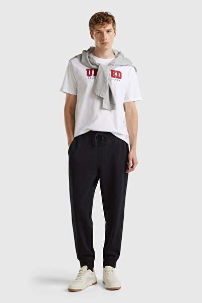 United Colors of Benetton Pantaloni de trening negri pentru bărbați, cu bumba...