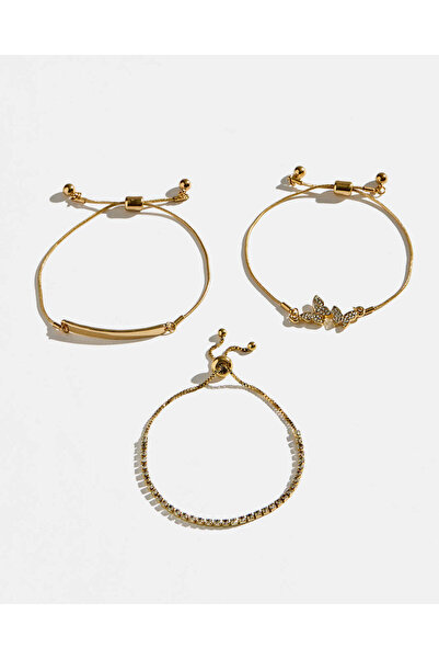 REDTAG طقم أساور ذهبية مزخرفة للنساء (قطعتان)