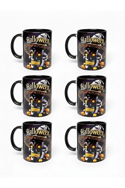 Viyalente 6-Piece 300 ml Halloween Concept Porcelain Mug, Dishwasher Safe