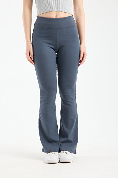 winmoda High Waist Flared Ribbed Cotton Pants