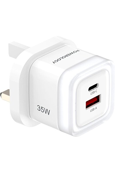 Powerology Lunex 35W Main Charger, 35W PD, Dual Ports, Fast Charger, USB-C & ...