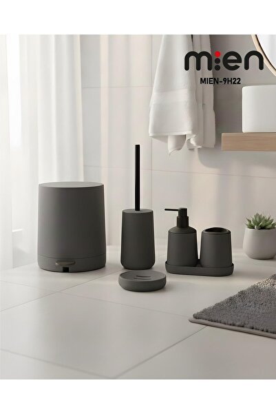 MİEN Round Gray 5 Piece Bathroom Set