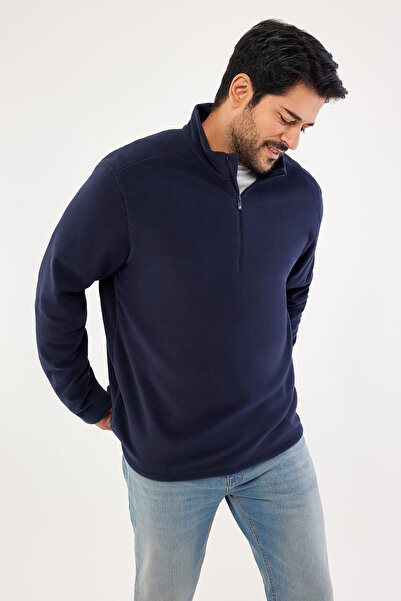 AC&Co / Altınyıldız Classics Мъжка тъмносиня антипилинг полар блуза със станд...