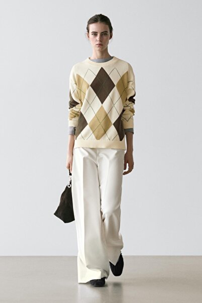 Massimo Dutti Pamuklu Argyle detaylı triko kazak