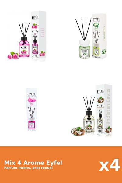 Eyfel Set 4 Mix Eyfel: 1x Bubble Gum, 1x Iasomie, 1x Nuca De Cocos, 1x Trandafir