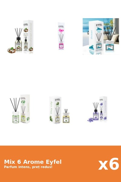 Eyfel Set 6 Mix Eyfel: 1x Bubble Gum, 1x Iasomie, 1x Lacramioare, 1x Lavanda,...
