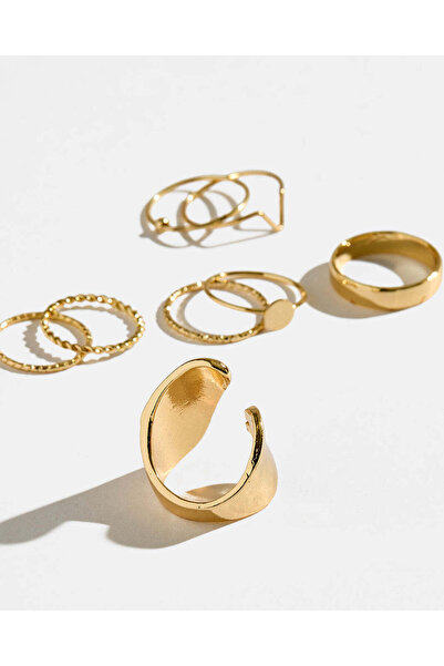 REDTAG Women Gold Embellished Rings Set (8 Piece)